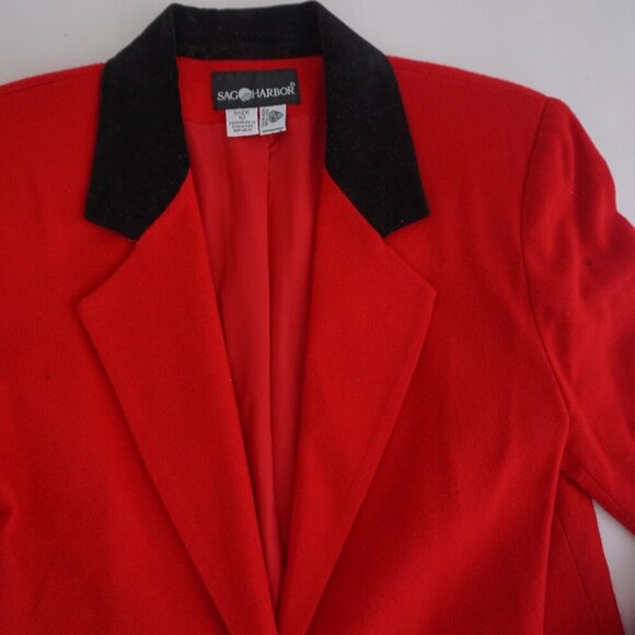 Vintage Sag Harbor Red 100% Wool w Black Collar Single Button Blazer Size 10 - Picture 10 of 13